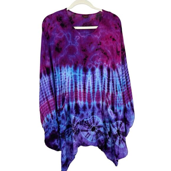 Advanced Apparel Boxy Tunic Top O/S One size Purple Watercolor Pockets Lagenlook - Picture 4 of 8